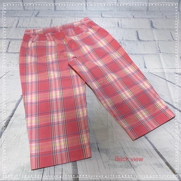 Talbots Petites Pink, Blue, Yellow Plaid Capris - Picture 2 of 8